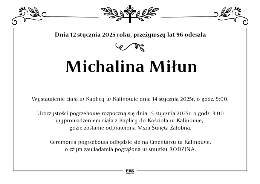 Michalina Miłun - nekrolog